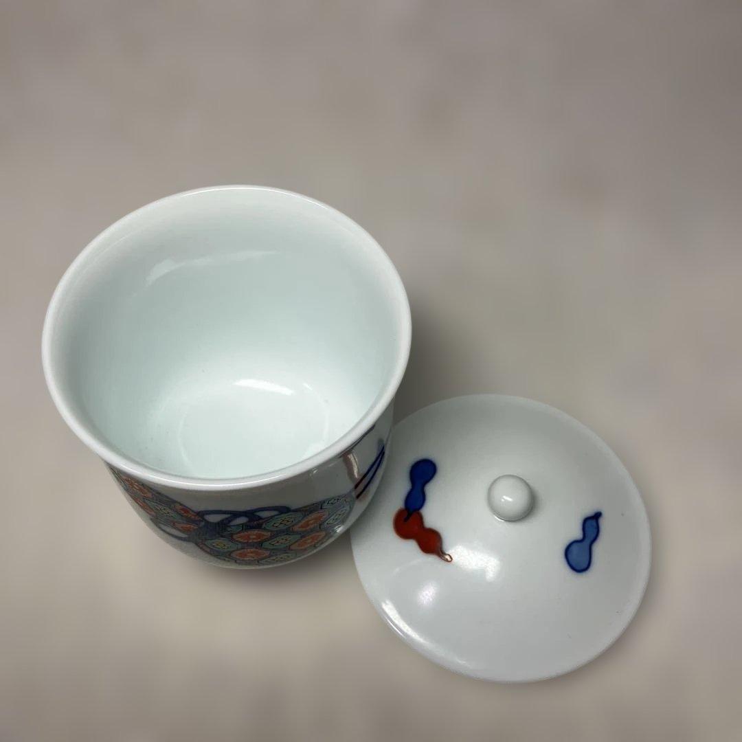 十四代　酒井田柿右衛門　染錦　瓢文　湯呑　共箱