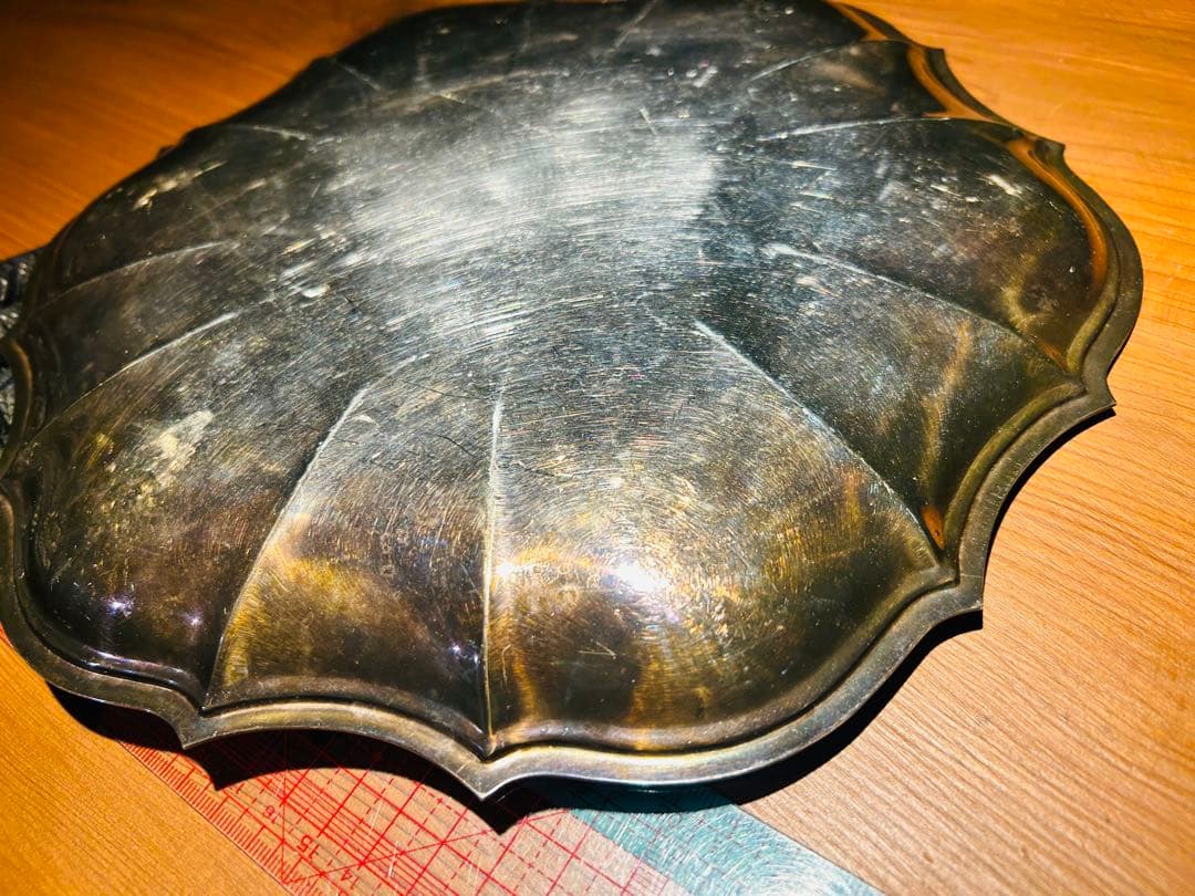 USAアンティーク】 シルバープレート　大皿　トレー　トレンチB