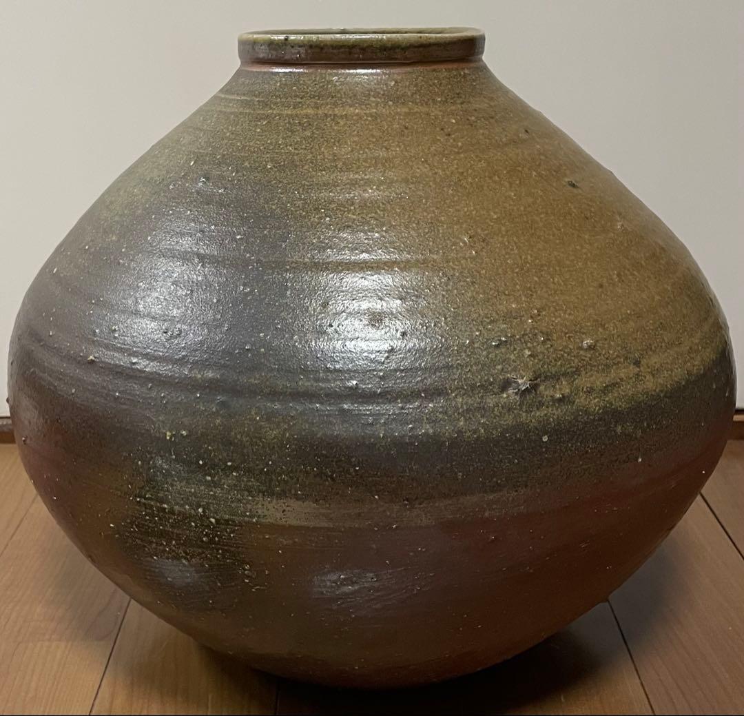 TK　県指定重要無形文化財　山本雄一　備前花瓶　胡麻垂れ　四方桟共箱　栞