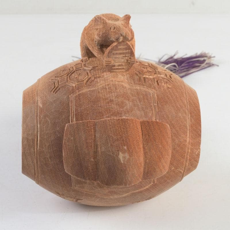 井波彫刻　紅雲作　木彫　鼠と小槌　干支　置物　共箱　C　9418