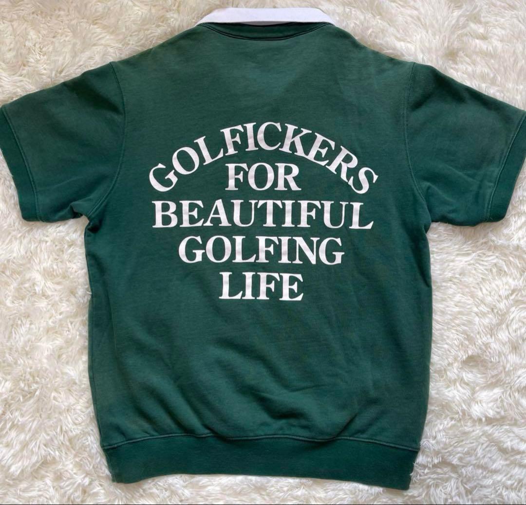 GOLFICKERS ゴルフ ポロシャツ スウェット 半袖グリーンサイズL