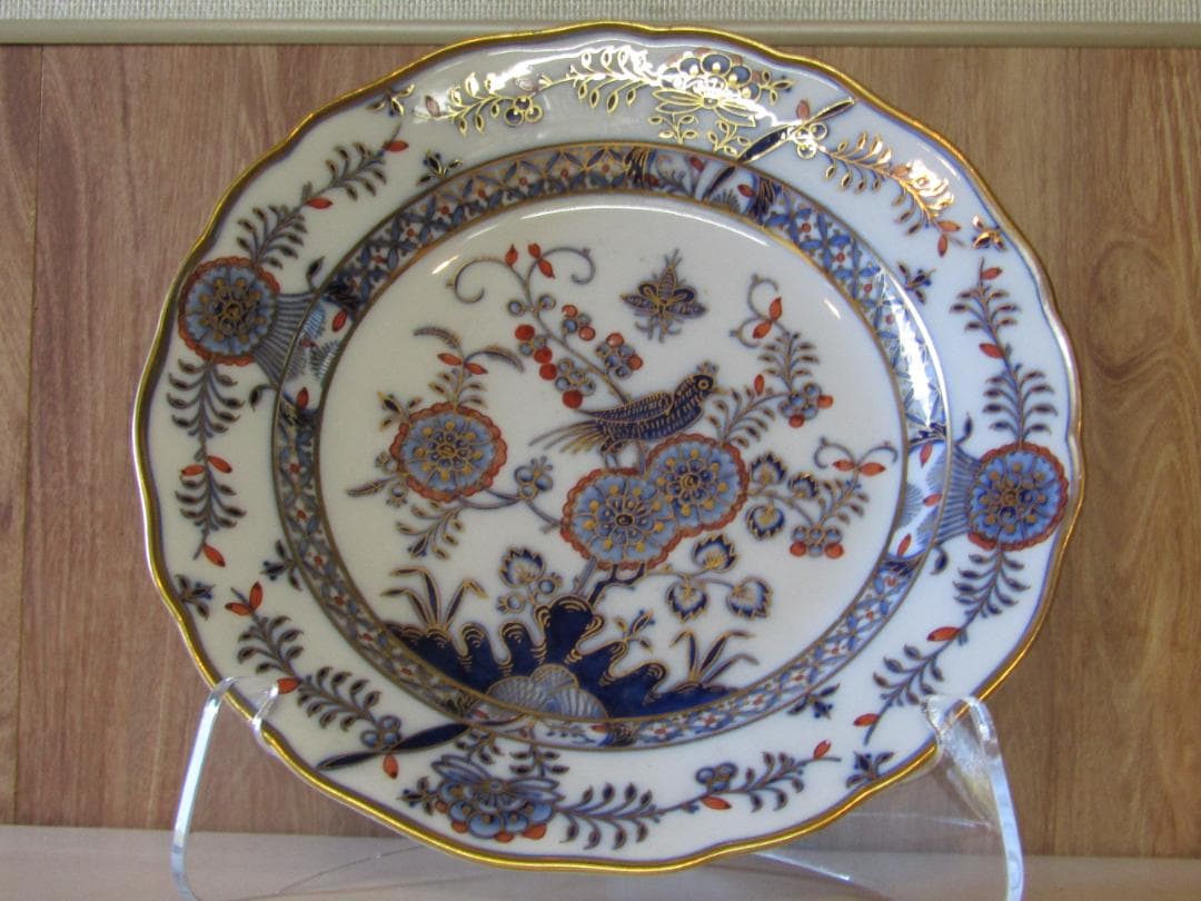 サ*ナ様 マイセン　カラーオニオン　アンティーク 花と鳥の装飾プレート　希少品