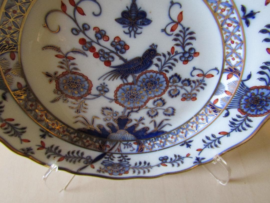 サ*ナ様 マイセン　カラーオニオン　アンティーク 花と鳥の装飾プレート　希少品