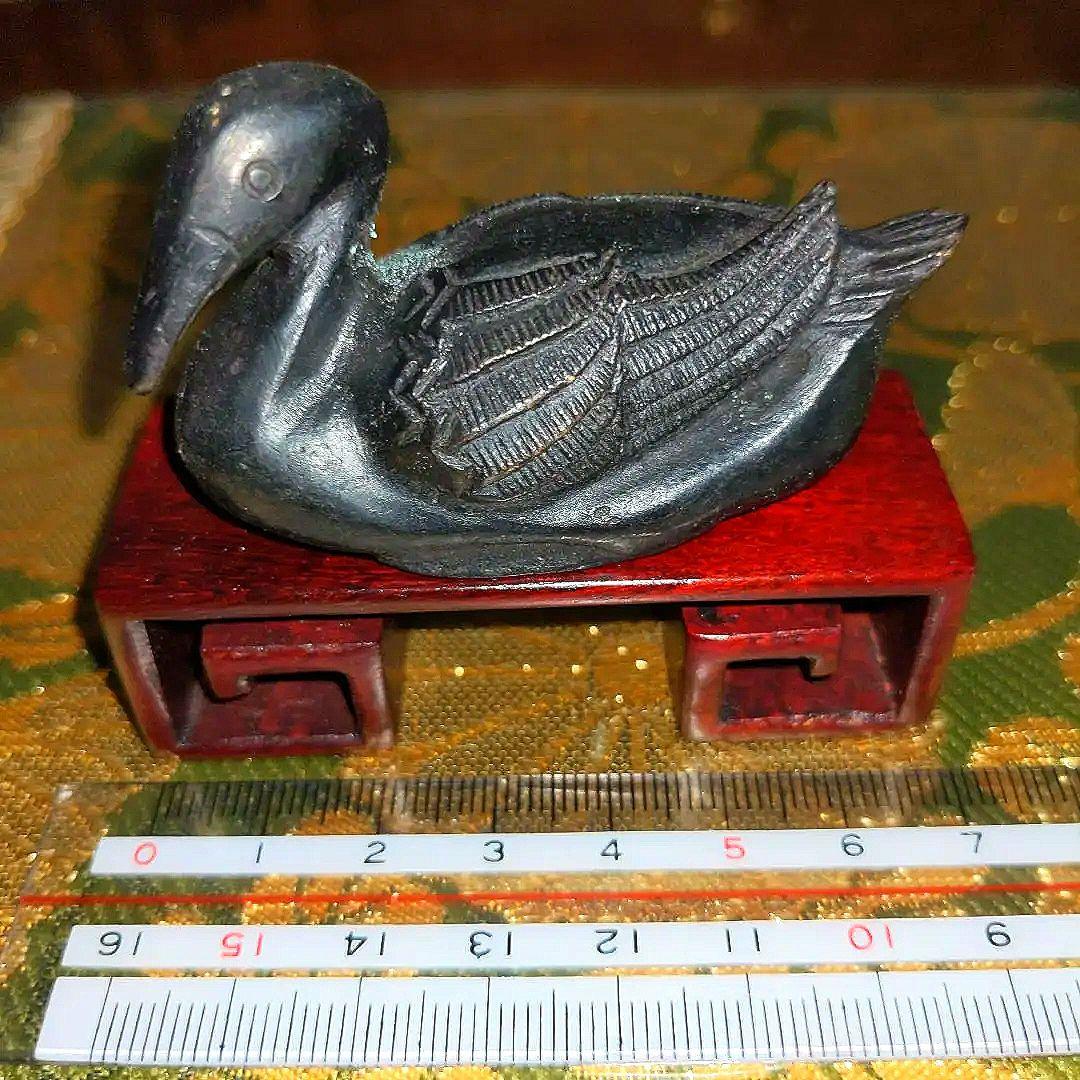 【最終価格】 骨董　書道　古銅製　水鳥鎮紙　台付