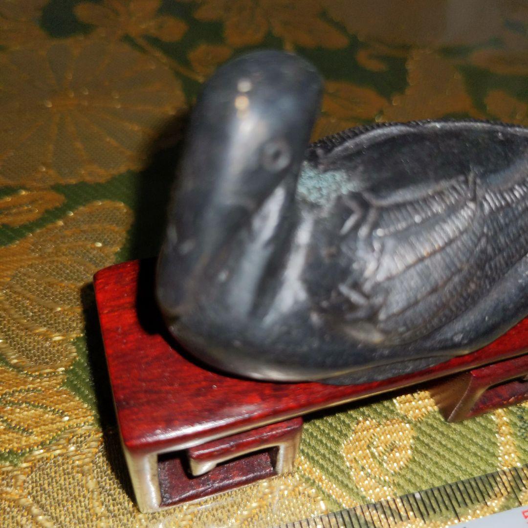 【最終価格】 骨董　書道　古銅製　水鳥鎮紙　台付