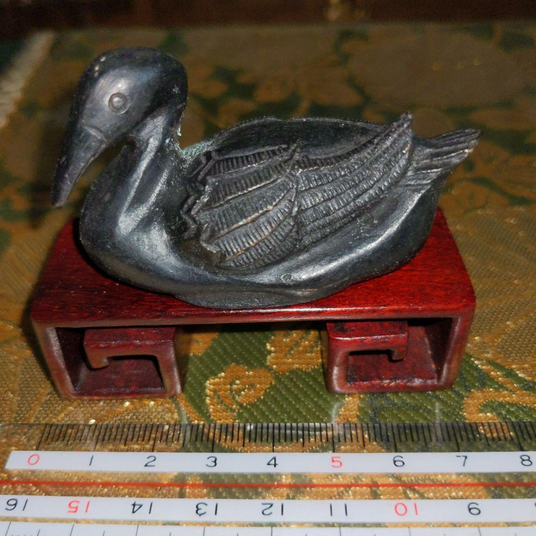 【最終価格】 骨董　書道　古銅製　水鳥鎮紙　台付