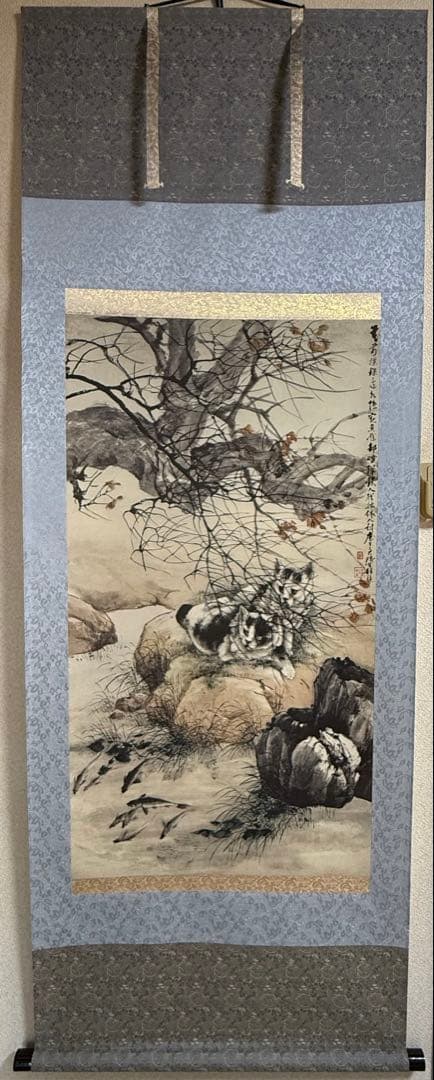 中国　明時代　程璋　雙猫窺魚圖　絹本　原色複製　◇検故宮博物館◇ 一鼎軒0926