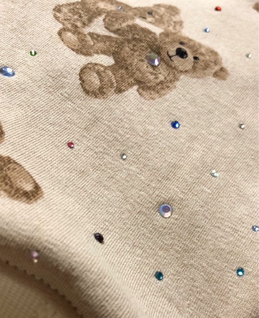 U´•ﻌ•`U キラキラくまちゃん ラグランロンパース ベージュ