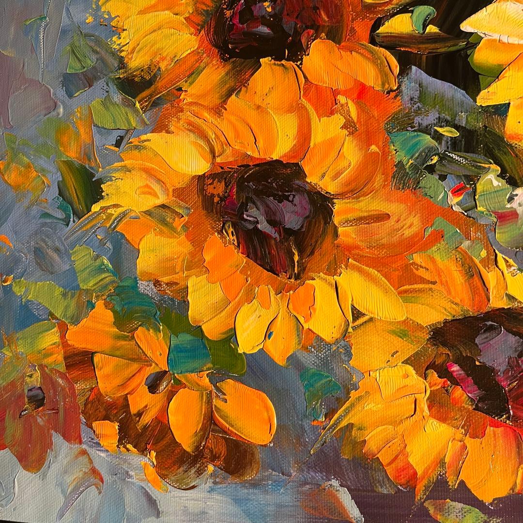 手書き油絵 ひまわり 額付 肉筆絵画 インテリア 油彩画