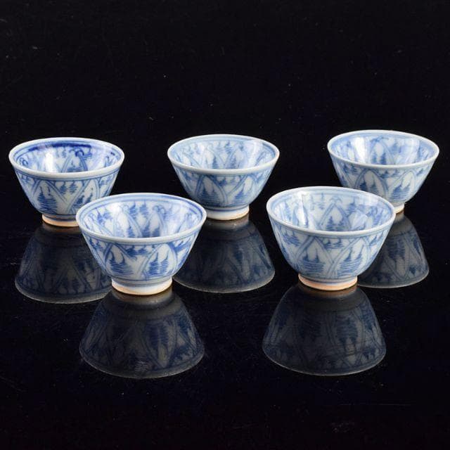 煎茶道具　五良太甫呉祥瑞　染付　煎茶碗　五客