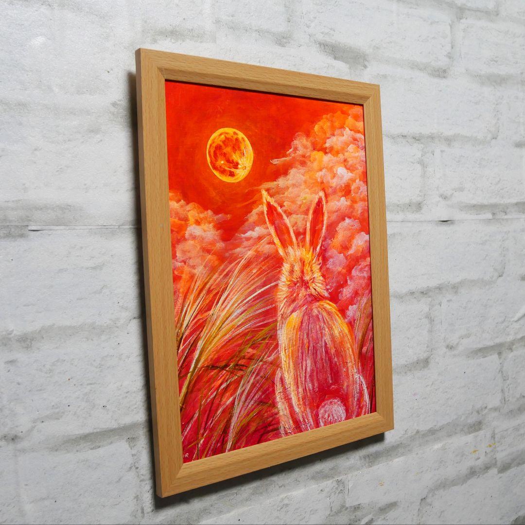 油絵 油彩 油彩画 絵画 絵【オレンジの月うさぎ】