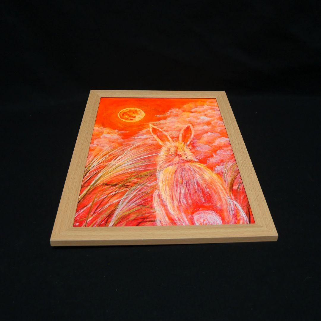 油絵 油彩 油彩画 絵画 絵【オレンジの月うさぎ】