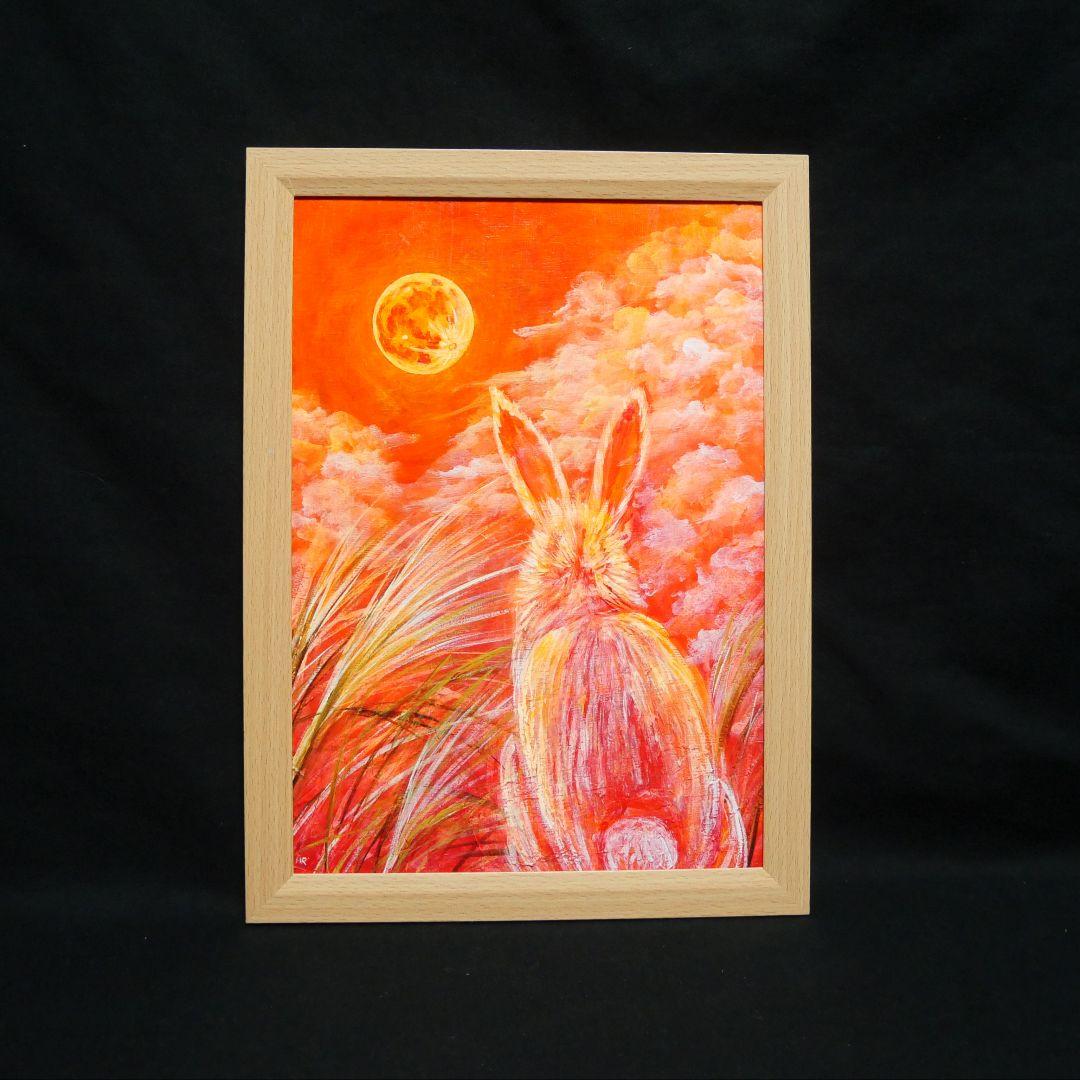 油絵 油彩 油彩画 絵画 絵【オレンジの月うさぎ】