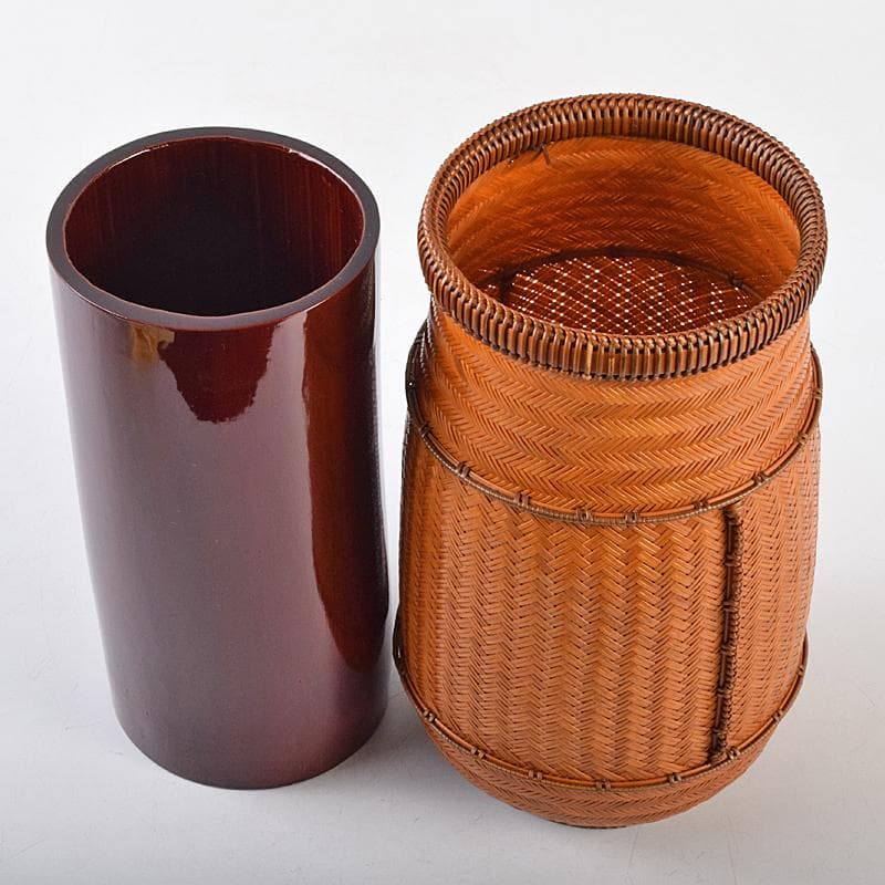 茶道具　江南市無形文化財　瀬邉功山作　綾網代編花入籠　共布共箱　V　R9491B