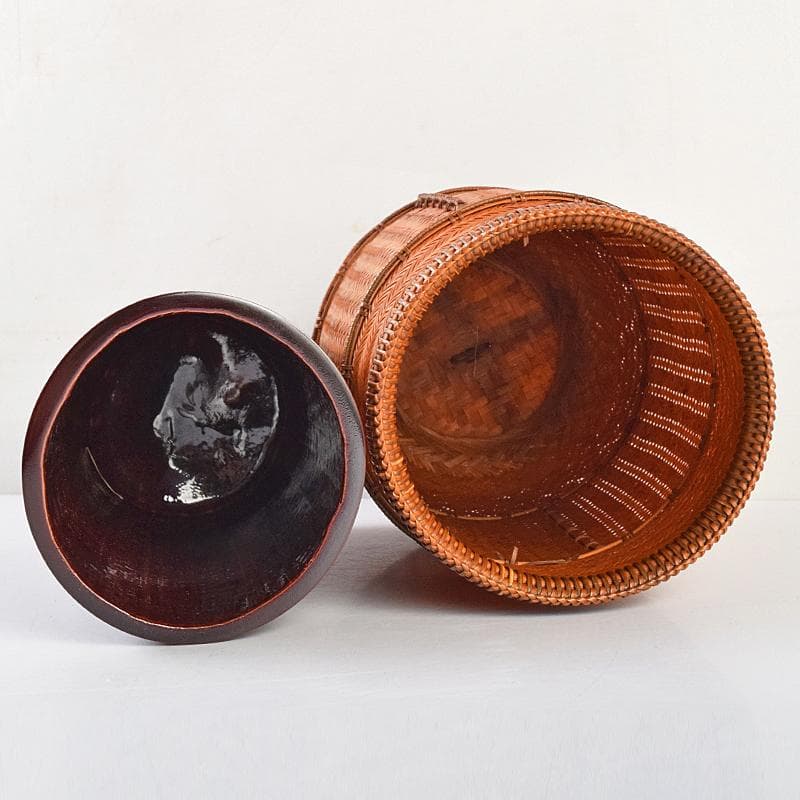 茶道具　江南市無形文化財　瀬邉功山作　綾網代編花入籠　共布共箱　V　R9491B