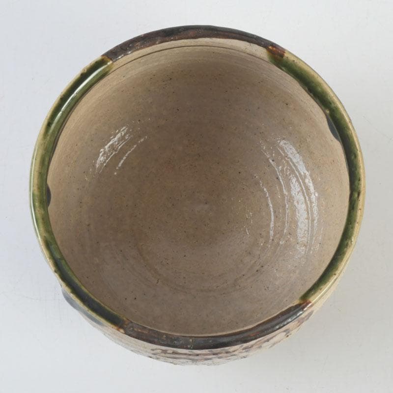 茶道具　人間国宝　荒川豊蔵作　織部　茶碗　共箱　V　9619