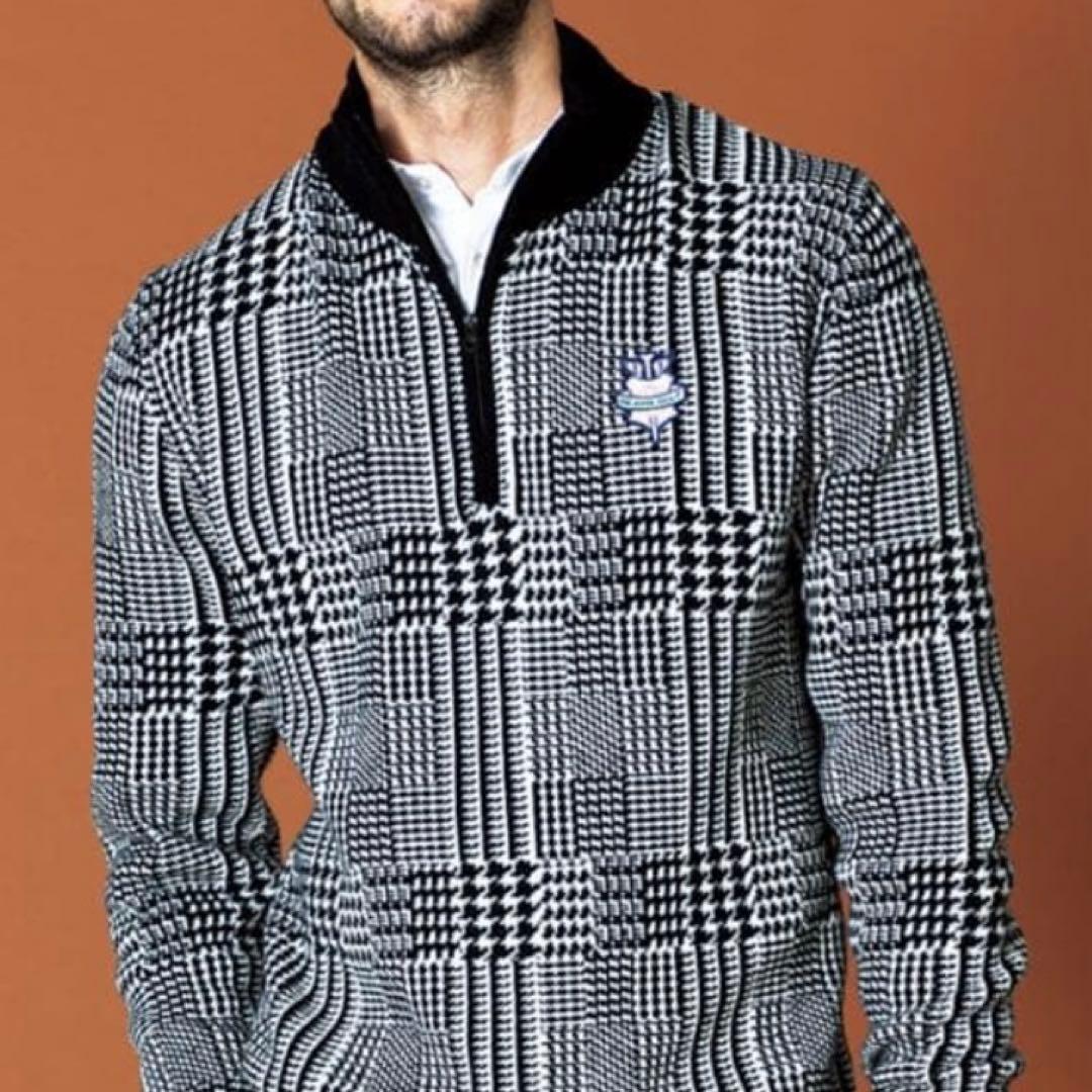 BEAMS GOLF ハーフジップ　ニット　カシミヤ　グレンチェック　XL