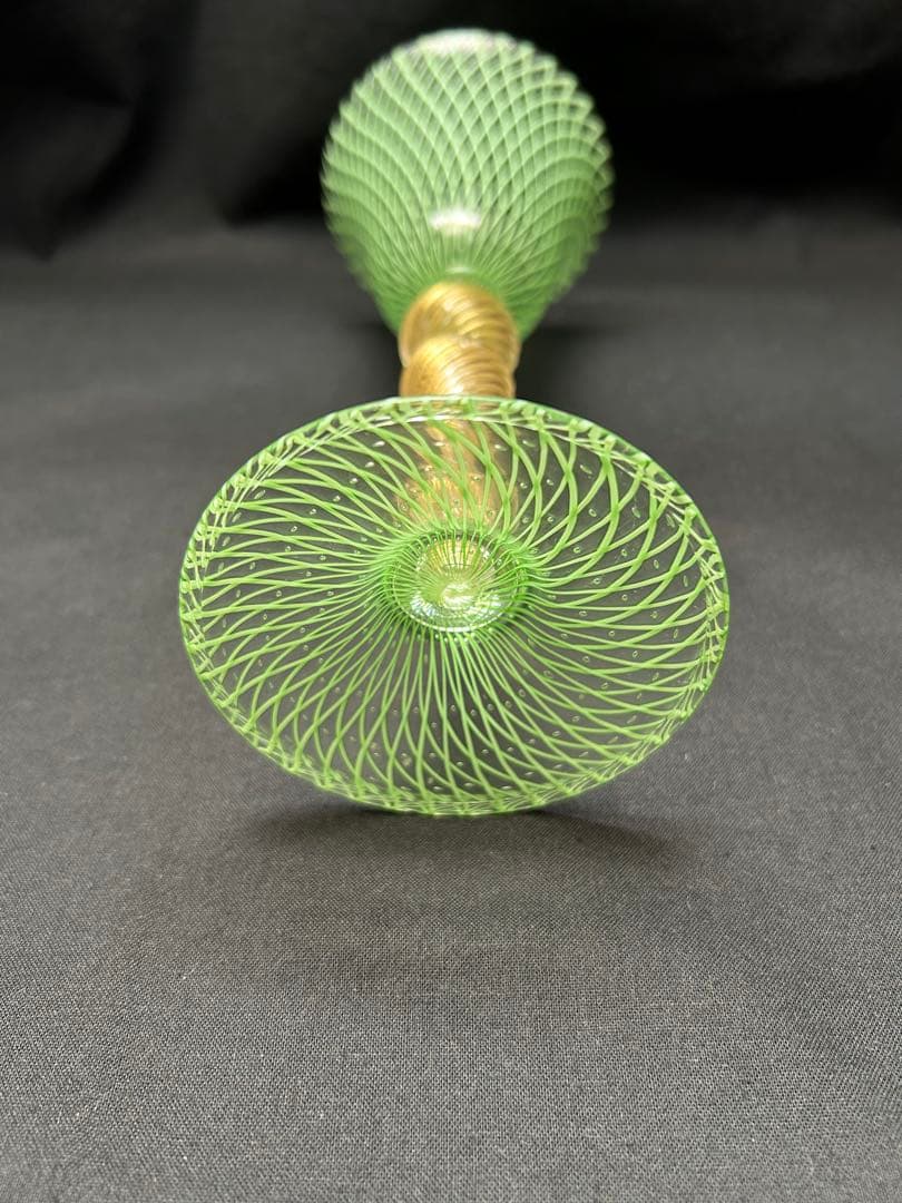 ベネチアングラスSeguso緑色網目模様ガラスカップ