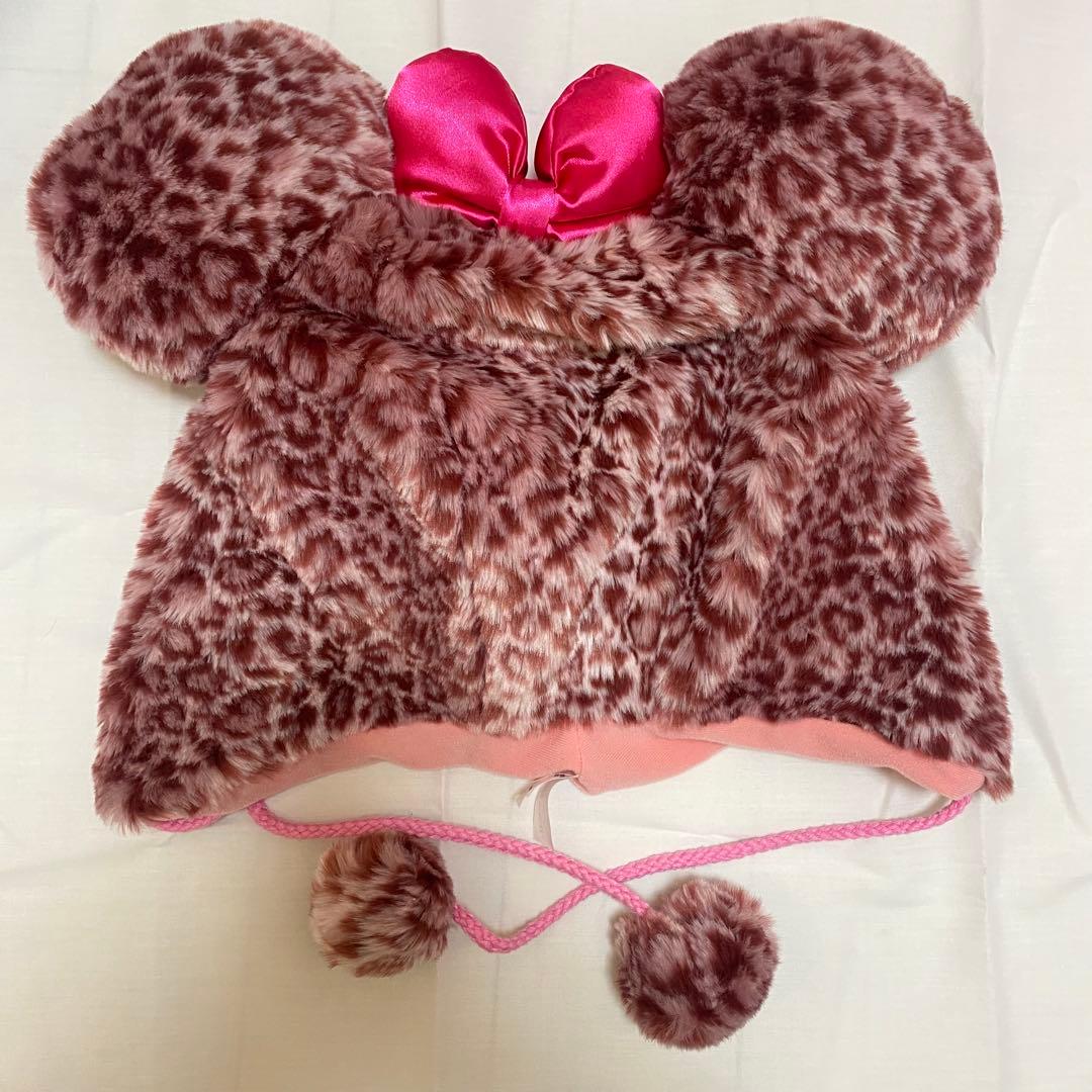 ミニーマウス風ヒョウ柄帽子