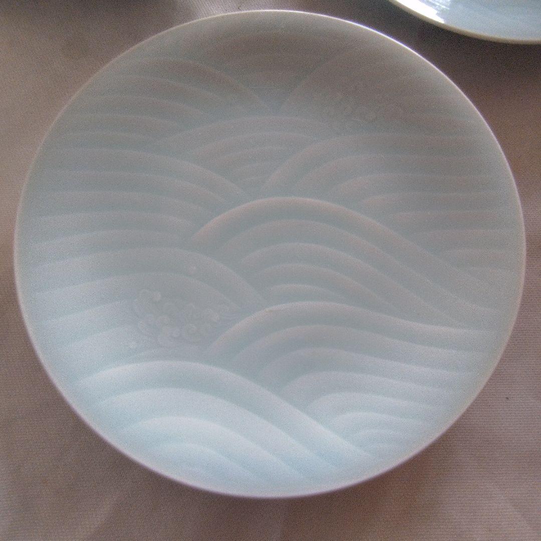人間国宝　快山窯　塚本快示　青白磁　青海波紋皿６枚