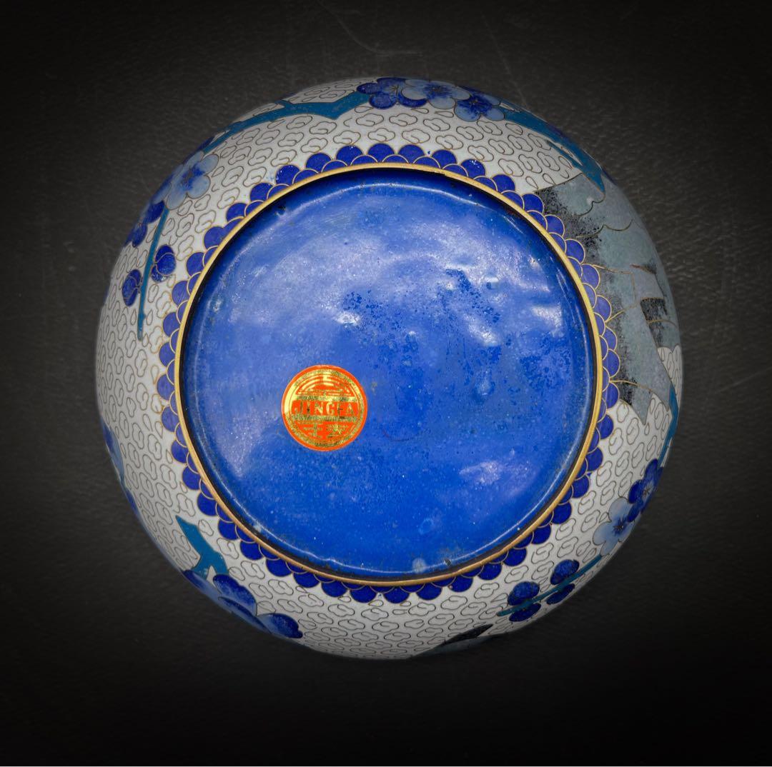 中國美術 古玩 景泰蓝 京法 七宝焼 梅鳥石笔洗 書道具