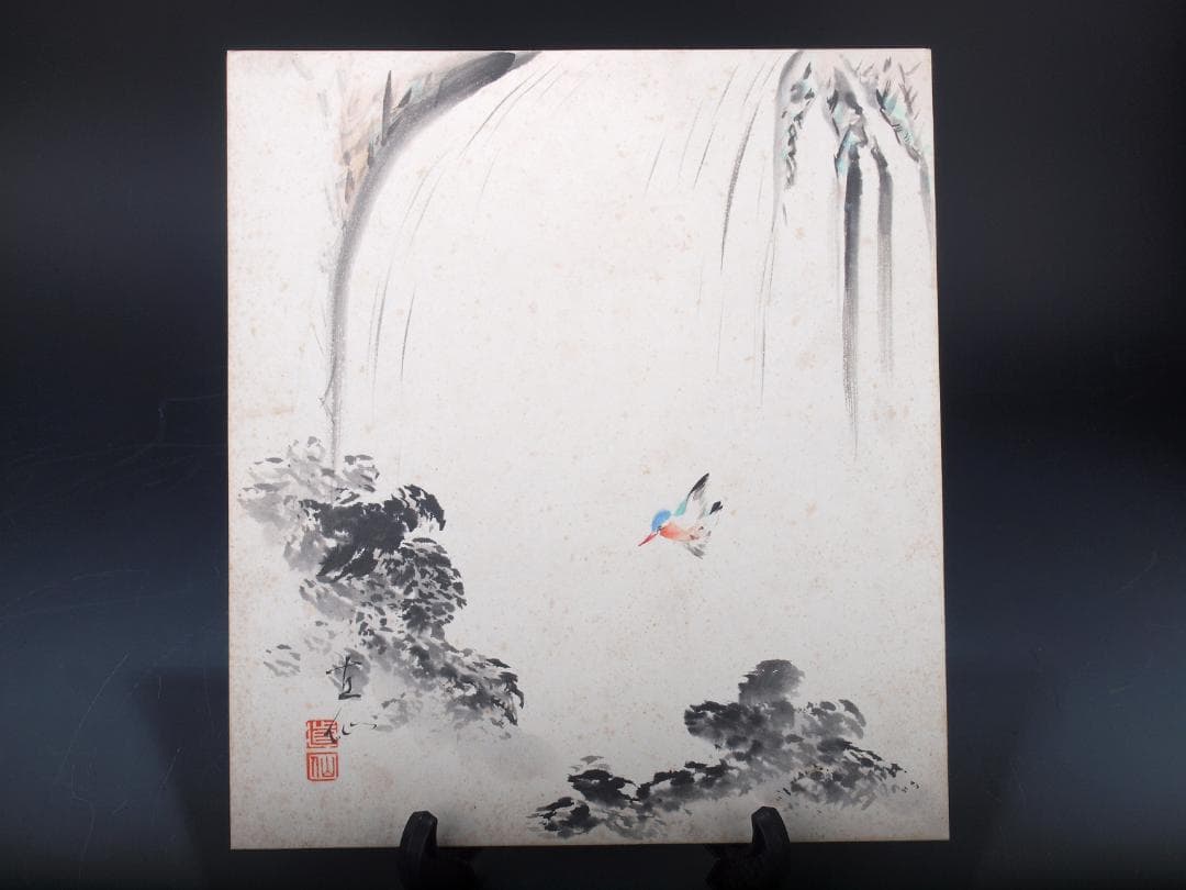 骨董市仕入れ　時代の肉筆絵札　激安骨董品 X543D1-4