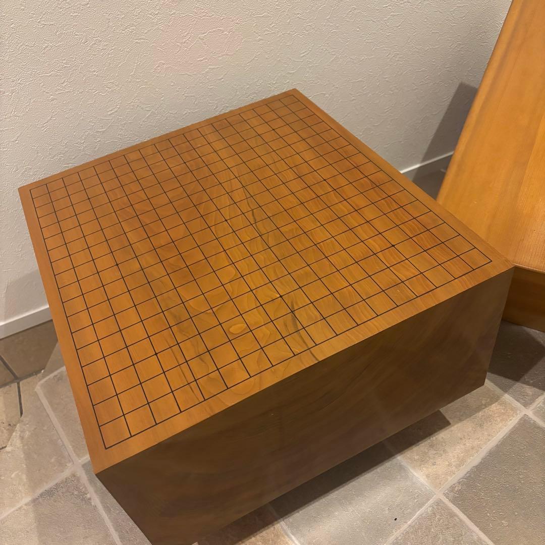 稀少！木製天然木 本榧 柾目 一枚物 脚付 碁盤 桐盤覆付厚21cm検囲碁本榧