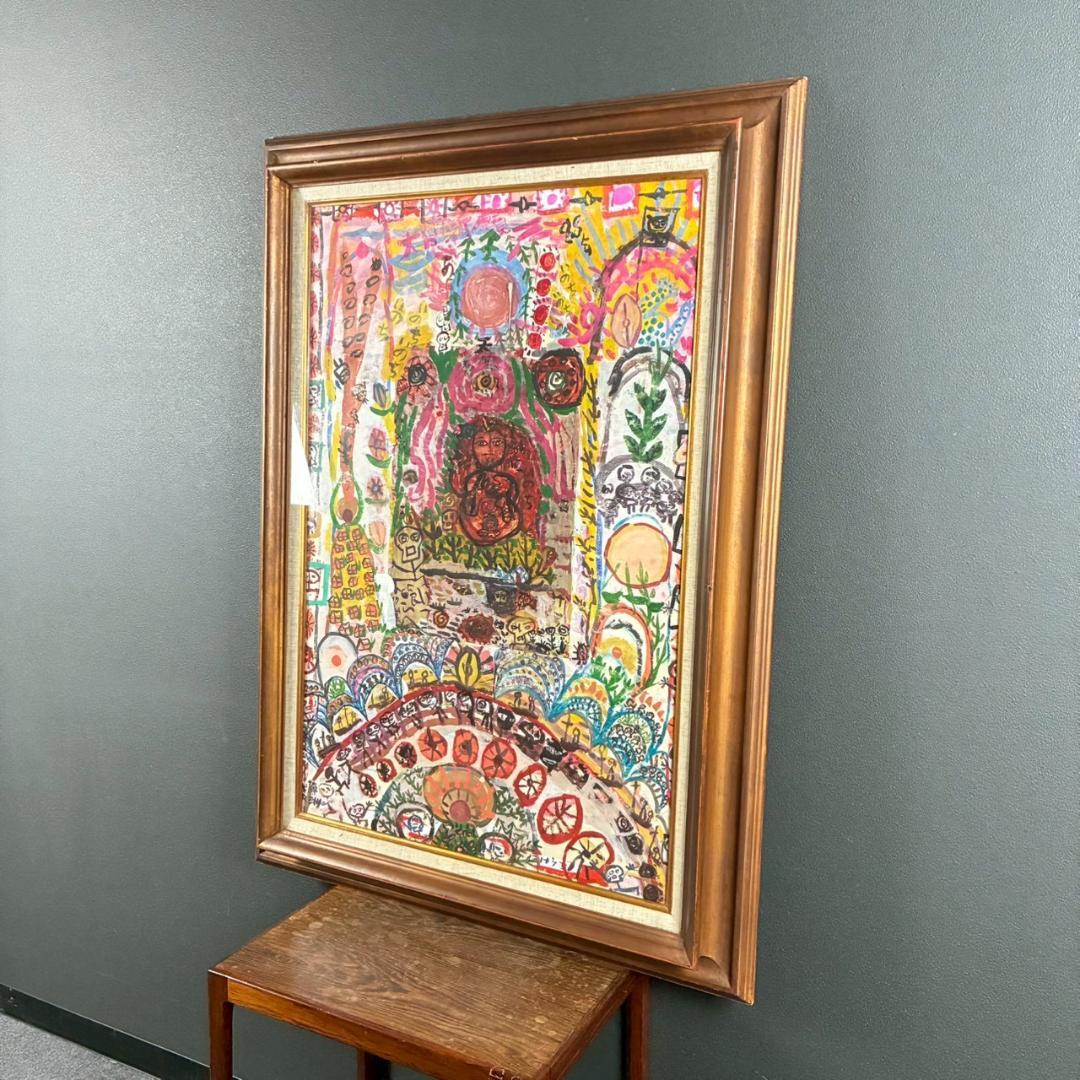 武内ヒロクニ「曼荼羅」水彩画 画廊シール有 額縁入り 現代美術 仏画