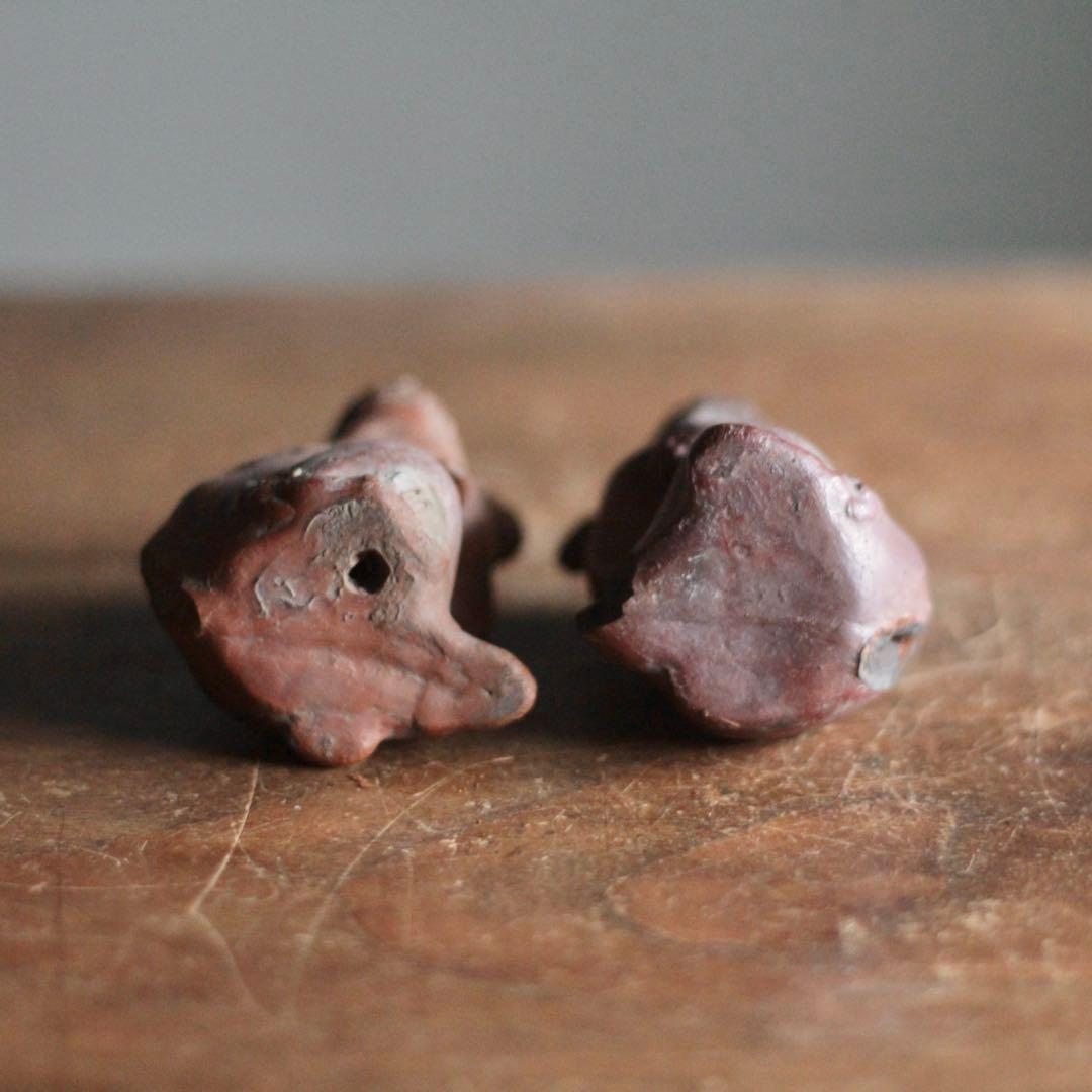 獅子と狛犬 陶人形 備前焼 古道具 アンティーク オブジェ