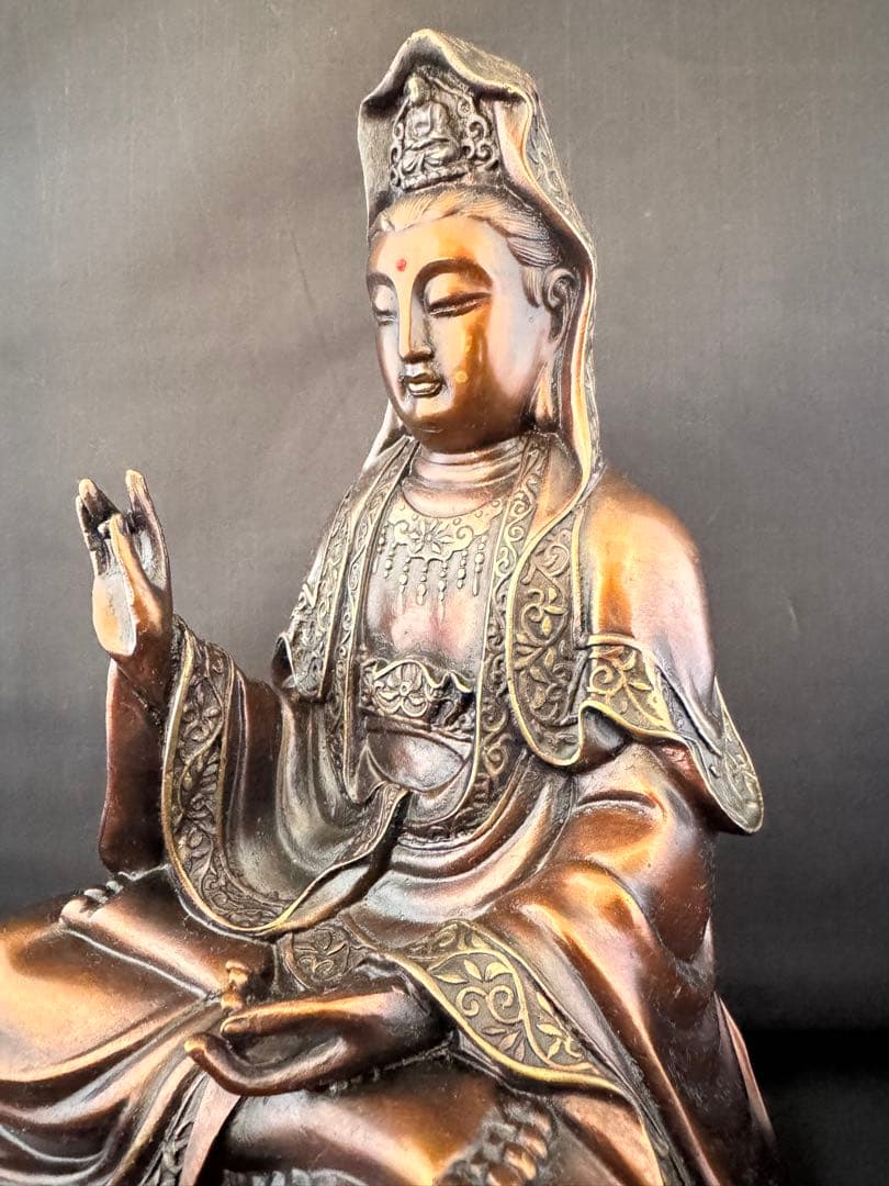 観音 菩薩 銅製 仏像 彫刻 置物 開運 風水 骨董　インテリア　アンティーク