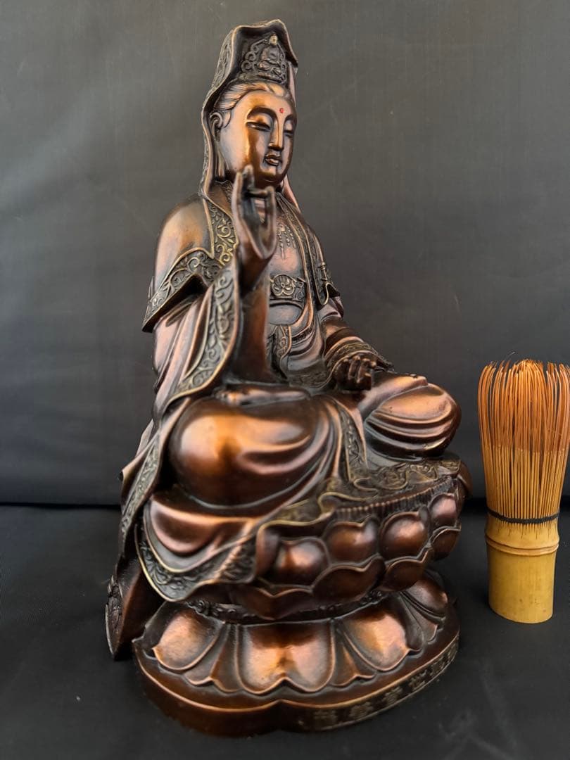 観音 菩薩 銅製 仏像 彫刻 置物 開運 風水 骨董　インテリア　アンティーク