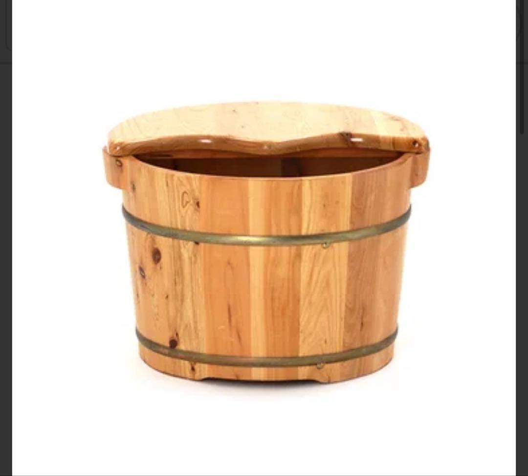 足浴桶 (ヒノキ材) 取っ手・ フタ付