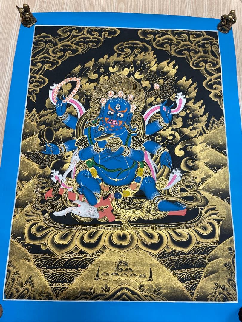 《 チベット密教　1点物 》 手描き　曼荼羅　マハーカーラ　大黒　仏教　密教　②
