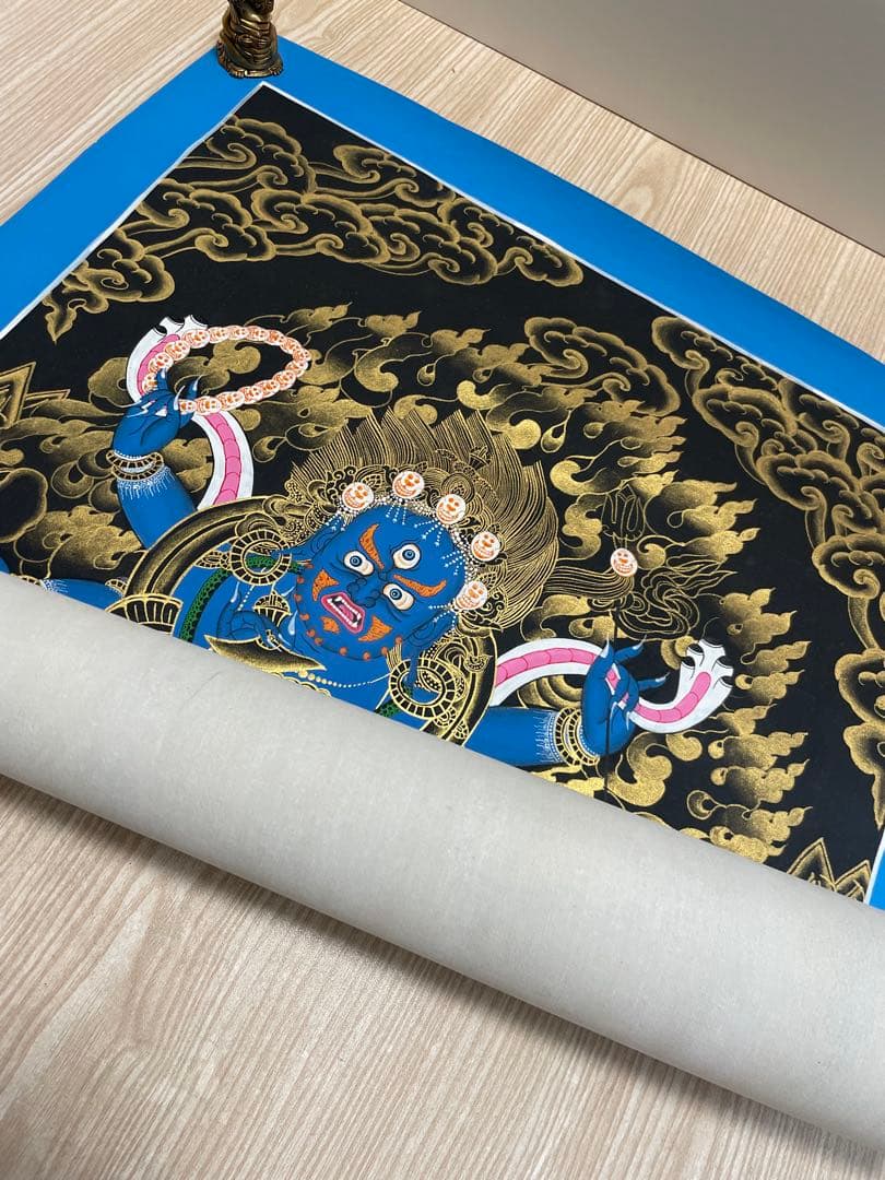 《 チベット密教　1点物 》 手描き　曼荼羅　マハーカーラ　大黒　仏教　密教　②