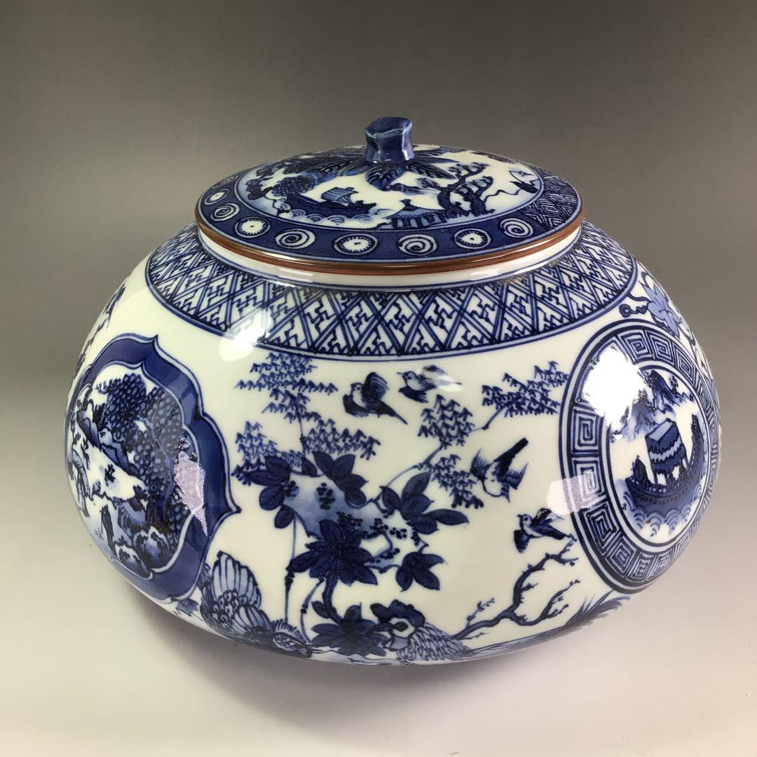 Ｐ８３０　水指　『平安　手塚景雲造』『染付蜜柑水指』　共箱　茶道具