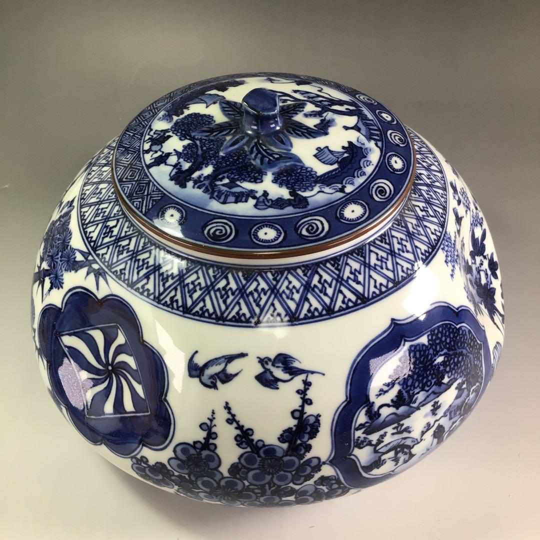 Ｐ８３０　水指　『平安　手塚景雲造』『染付蜜柑水指』　共箱　茶道具