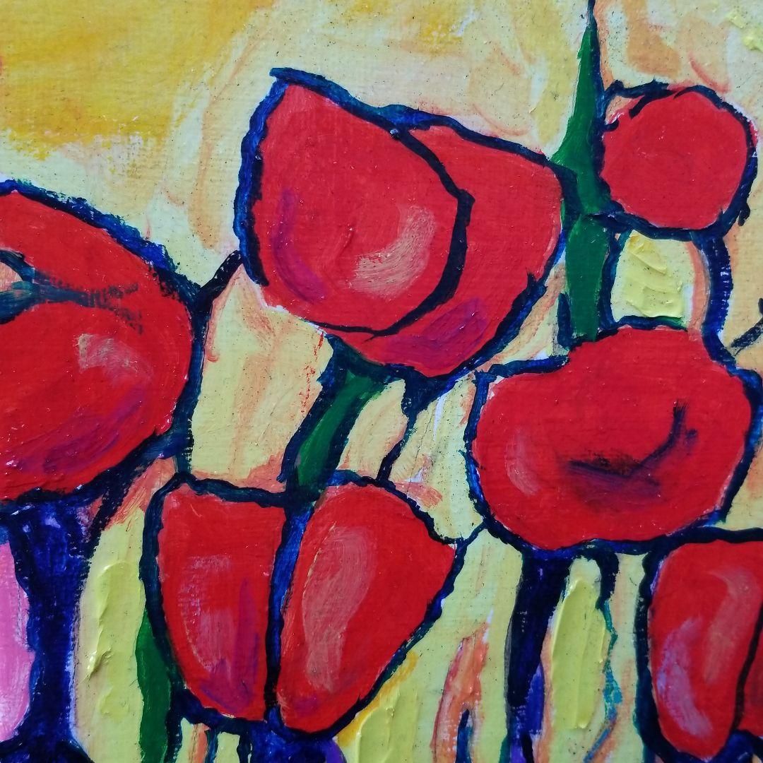 油絵　専用　春を告げる夕焼けのポピー