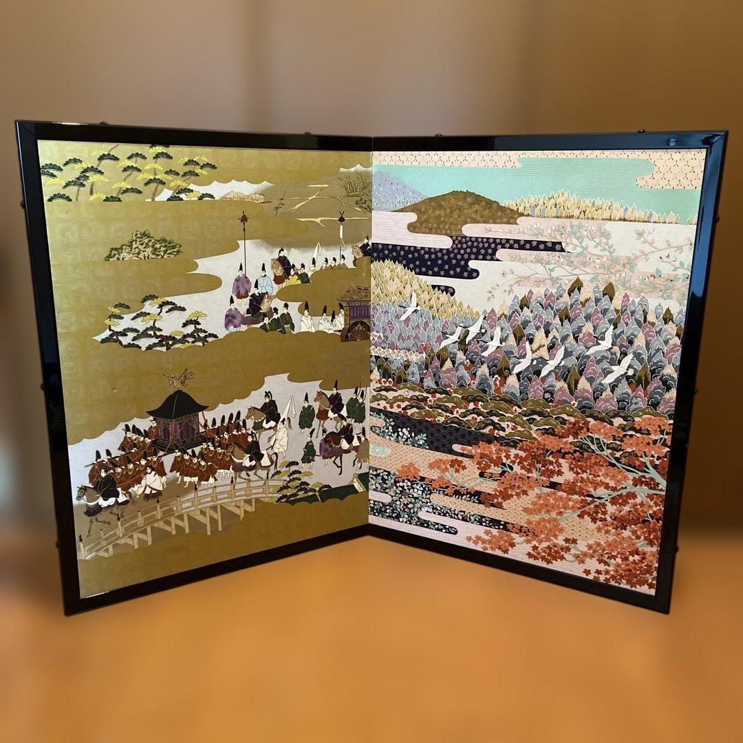 二枚折屏風 細工衝立 間仕切り パーテーション 飾り 衝立 インテリア