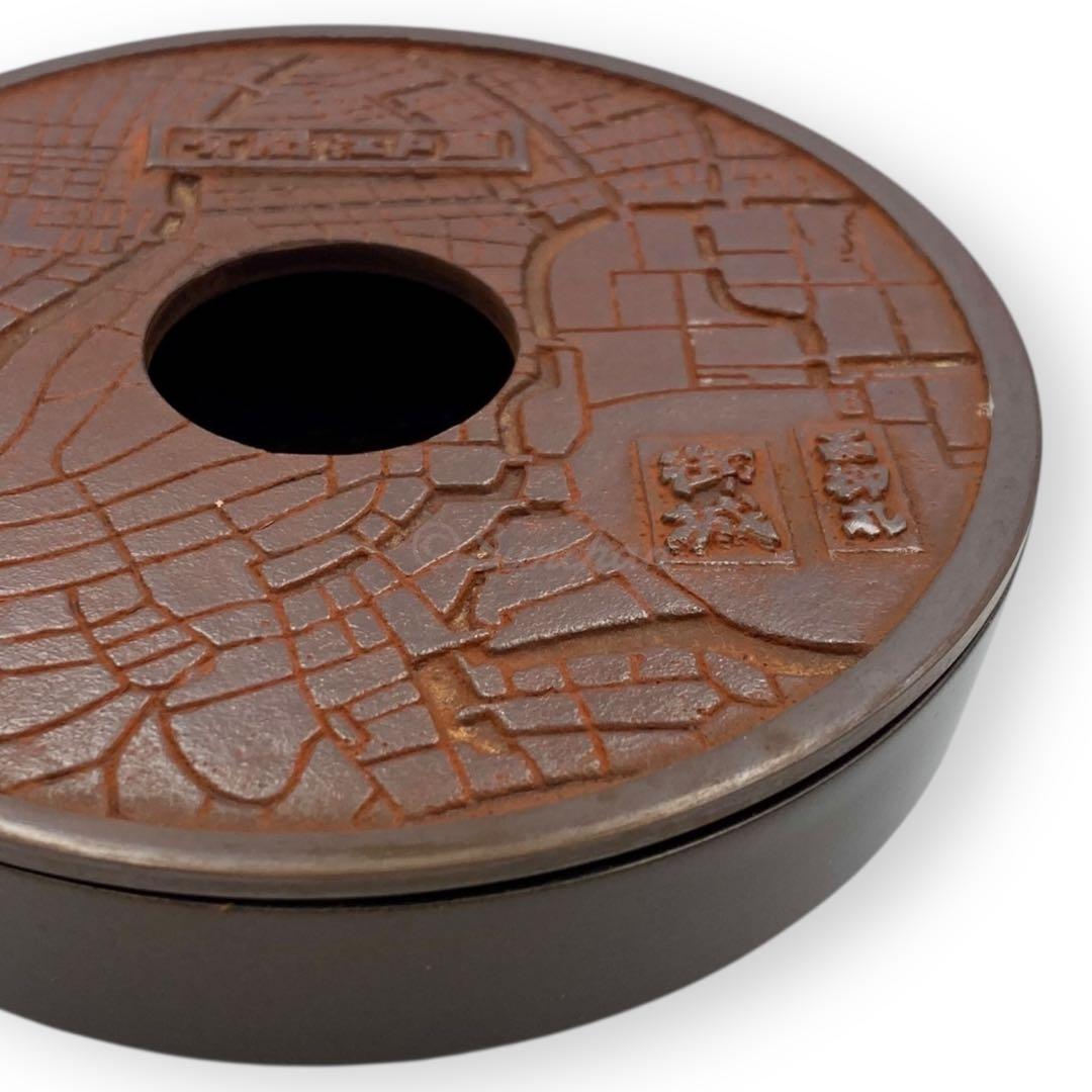 【未使用品】 灰皿 文久31年頃の江戸古地図 赤坂青山 鋳銅製赤銅 鉄製鉄錆
