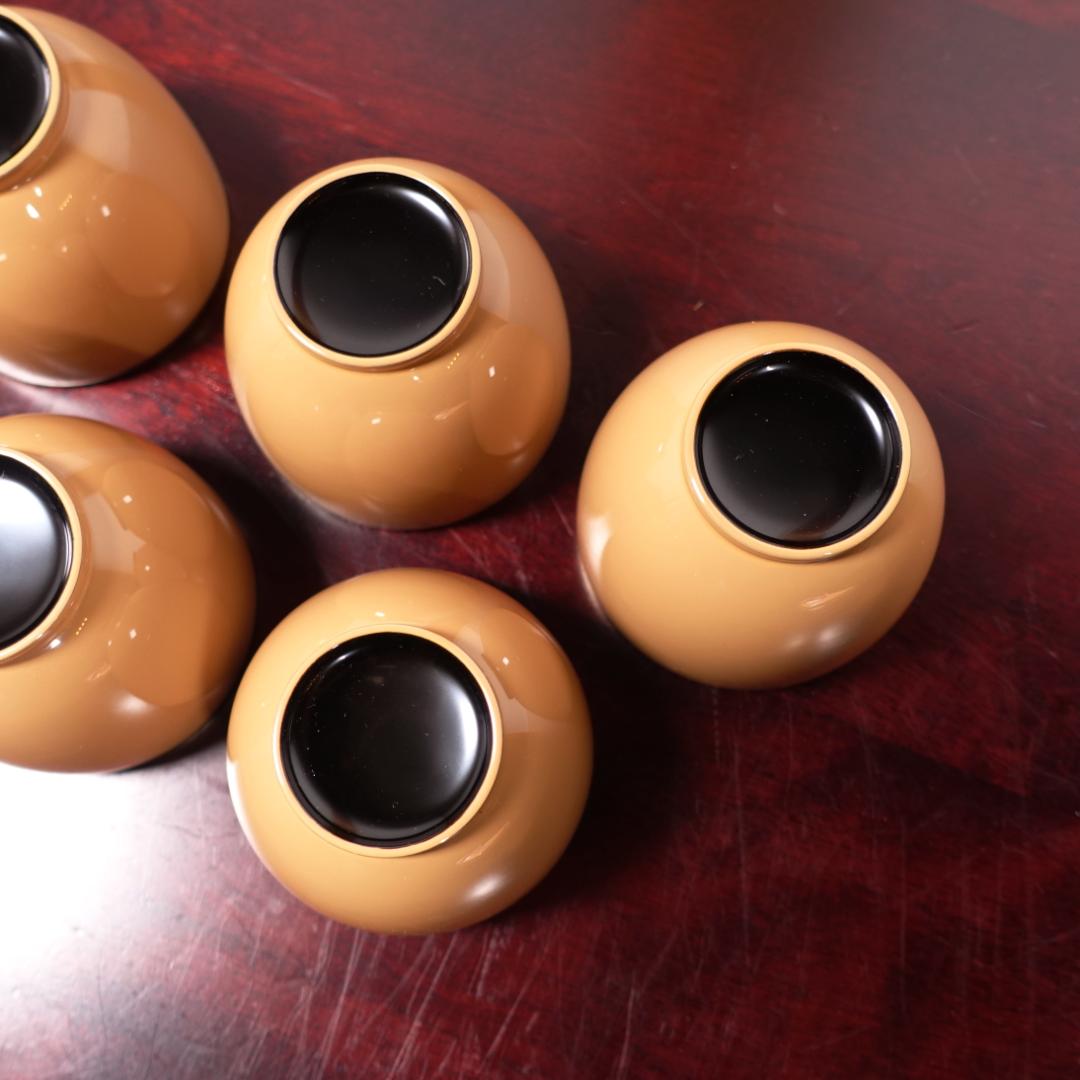 輪島塗 銘苑 千茶荘謹製 白漆 金縁 湯呑 ぐい吞 5客 共箱