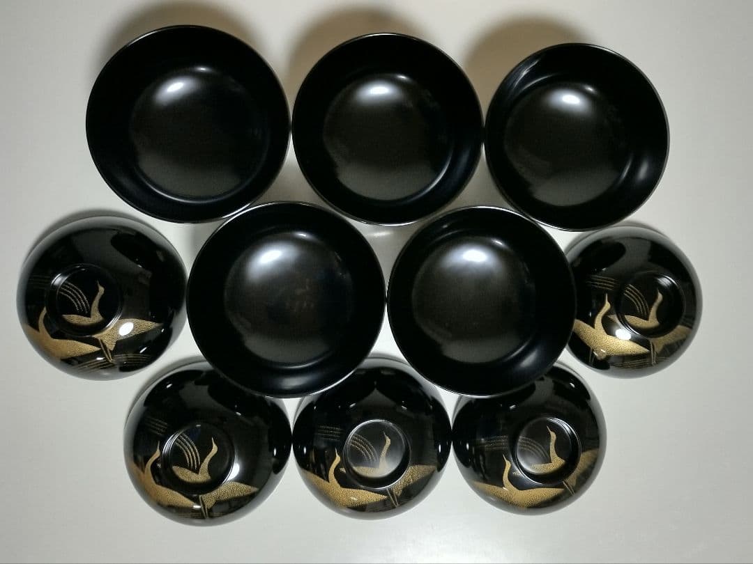 輪島塗　千羽鶴沈金　吸物椀　5客セット　作家もの　 三谷吾一