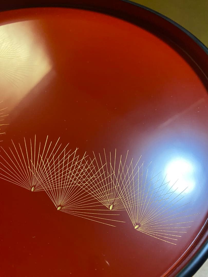 輪島塗　沈金　松紋　丸盆