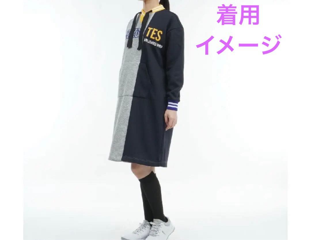 パーリーゲイツ　ゴルフ　ワンピース　グレー　紺黄　秋冬　裏起毛　レディース　美品