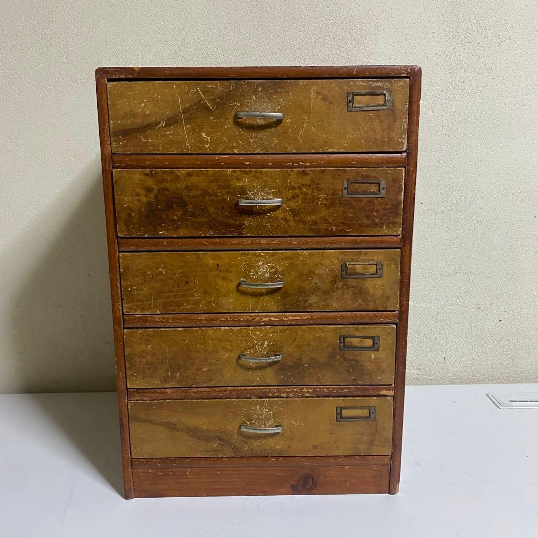 昭和レトロ 5段小物入れ 引き出し 木製 古道具 古民家 ビンテージ エイジング