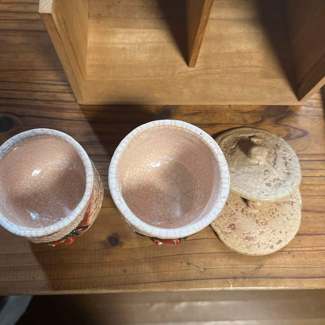 楽山焼　蓋付夫婦湯呑み