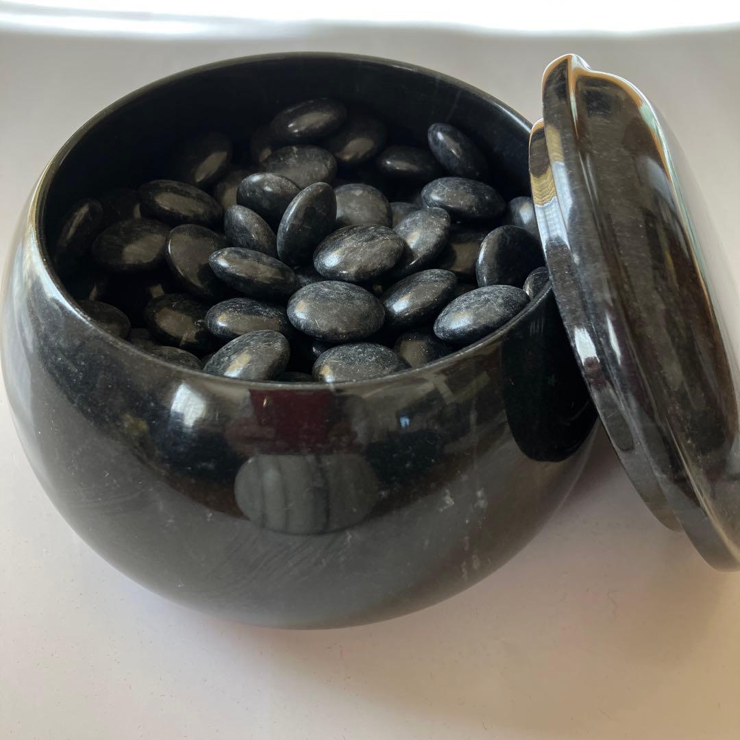 囲碁 黒白石 大理石製碁石入れ