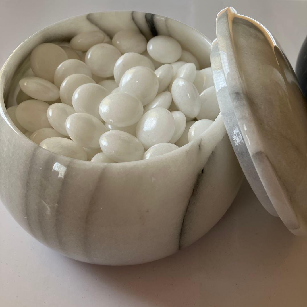 囲碁 黒白石 大理石製碁石入れ