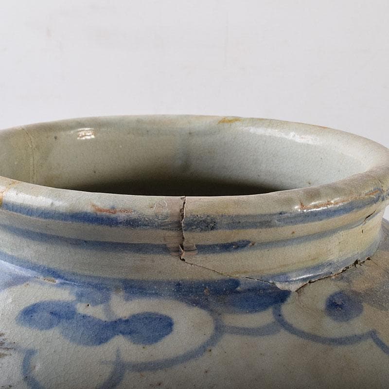 朝鮮美術　李朝　高麗白磁　染付　花文　壺　C　R8057C