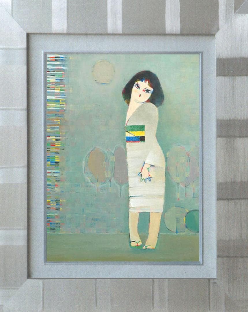 油絵 絵 絵画 インテリア 額付(黒)油絵 F6-050113 人物 女性像