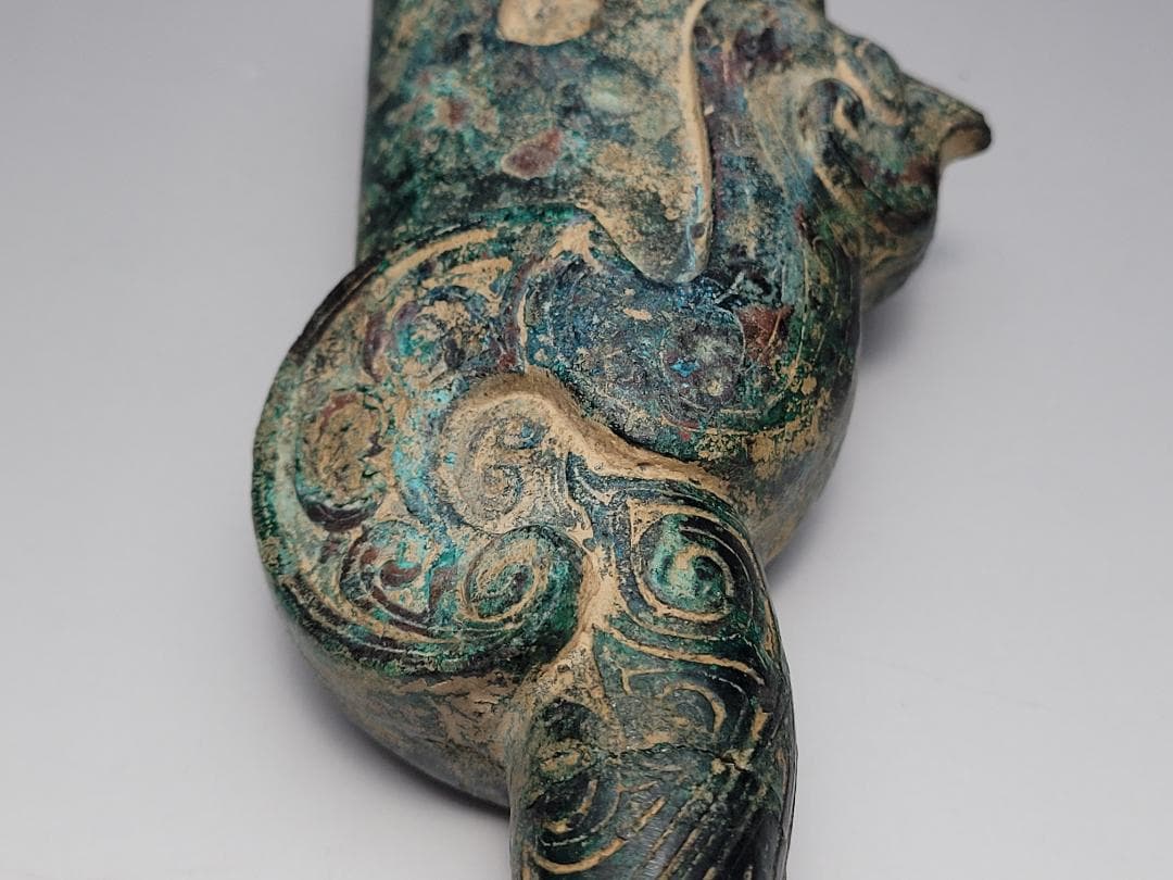 青銅製 陽刻鳥型文 刀柄 春秋戦国時代 高さ約15.7cm
